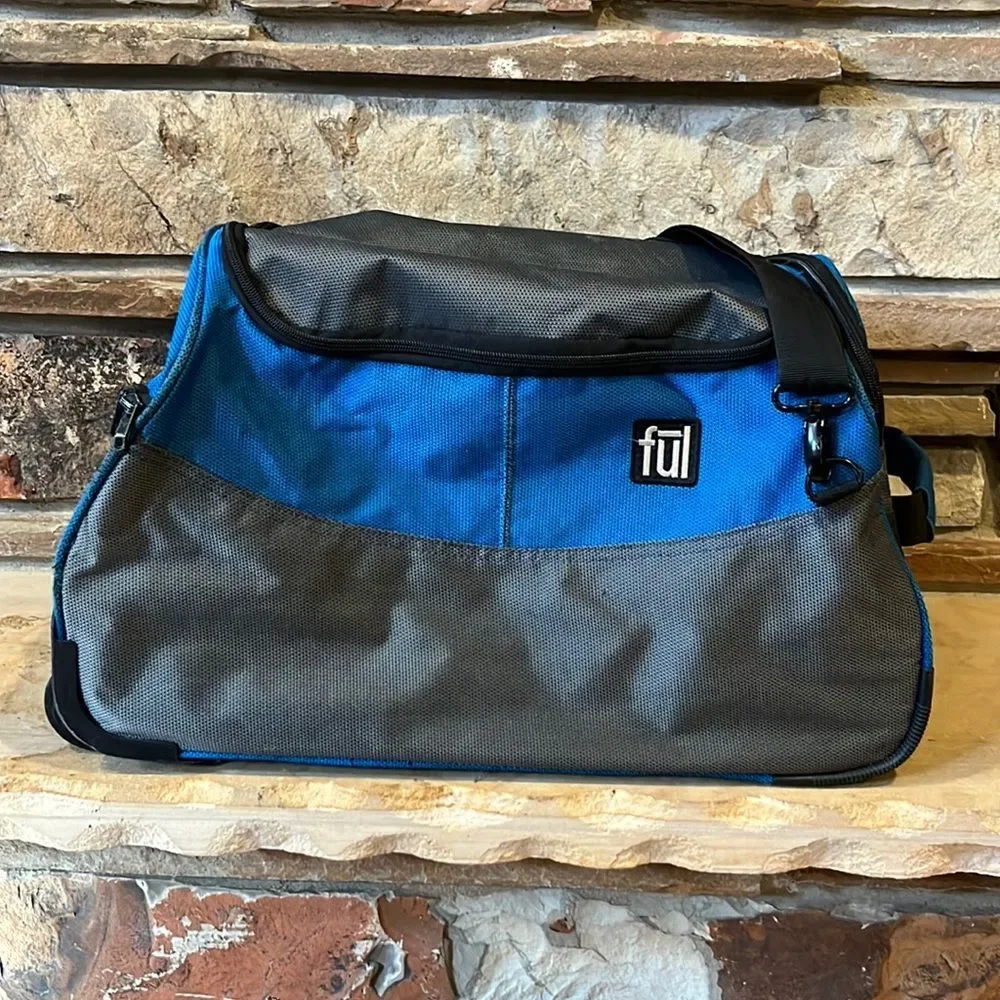Fūl Blue and Grey Rolling Travel Duffel Bag